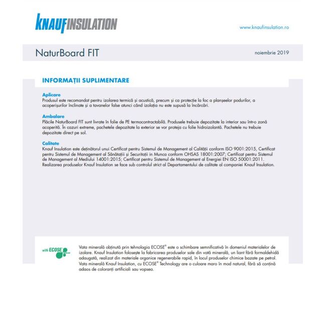 Vata minerala bazaltica knauf insulation - naturboard fit 15 cm