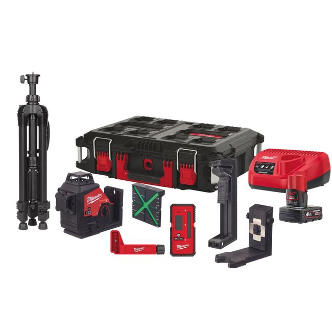 Nivelă laser verde 360° cu 3 planuri M12™ Milwaukee M12 3PLKIT-401P,  4933478960